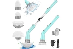 kHelfer Electric Spin Scrubber Kh8,Cordless Shower Scrubber, 4 Replacement Head, 1.5H Bathroom Scrubber Dual Speed, Shower Cleaning Brush with Extension Arm for Bathtub Tile Floor