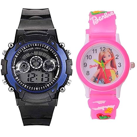 Capture Fashion�Kids Digital Seven Light Blue Boy Watches and Analogue Barbie Pink Girls Watch Combo