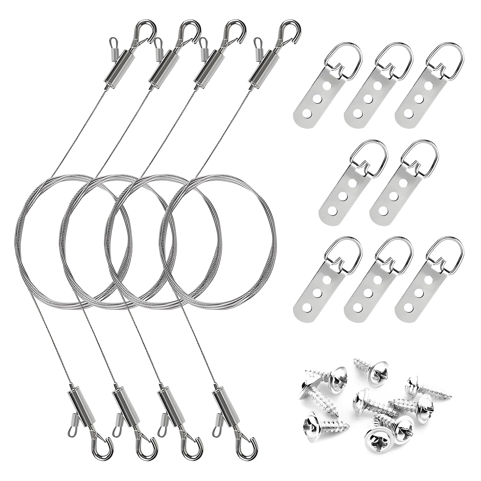 Photo 1 of 12PCS Picture Hanging Wire Kit, 6.56ft Adjustable Picture Hanging Wire, 3-Hole D Rings Picture Hangers with Screws, 50lbs Heavy Duty for Mirrors, Frames, Canvas Paintings