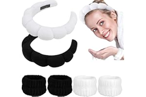 Hapdoo Skincare Spa Headband, Skincare Sponge Headbands for Washing Face, Puffy Make up Headbands with Fluffy Wristbands Set for Women Girls, Soft Terry Shower Towel Cloths Hairband for Yoga Sport