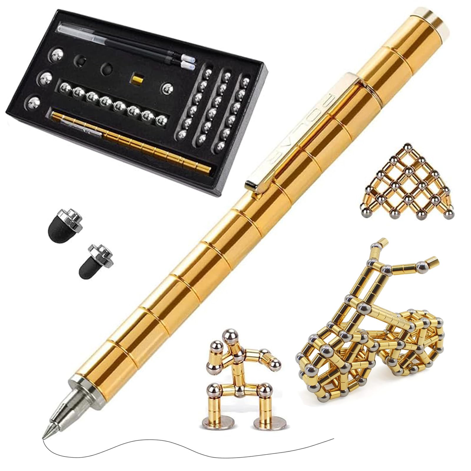 Magnetic Sculpture Fidget Pen,Gold Magnet Metal Writing Pen Toy for Anxiety Relief,Magnet ToyPen,Fidget Magnets for Teen Age 8-16 Xmas Birthday Gifts,DIY Multifunctional Decompression Pen for Adults