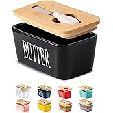 Hasense Butter Dish with Lid, Ceramic Butter Dish with Knife for Countertop, Airtight Covered Butter Keeper Container, Large 