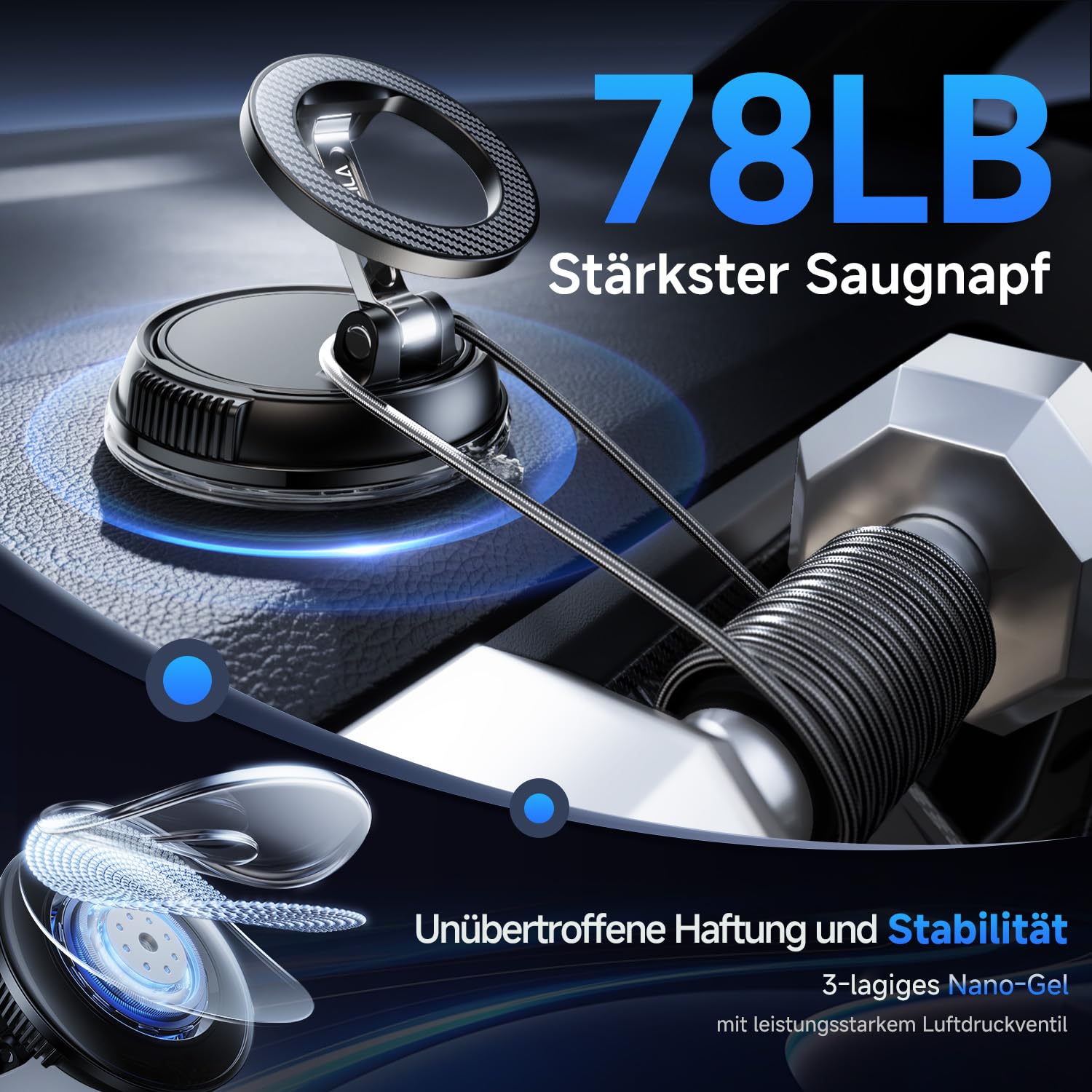 Moeila Vakuum Handyhalterung Auto für Magsafe Autohalterung [mit 78+LBS stärkste Saugkraft & 2400gf stärkster Magnet], 360° Drehbare Handyhalterung Magnet, KFZ Autohalterung für Alle Handys, Schwarz. 6