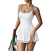 LOOKBOHO Womens Kintted Tennis Dress Mini Pleated Ribbed Athletic Golf Active Summer Casual Sleeveless Sweater Dresses