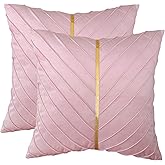 Tosleo Pink Velvet Throw Pillow Covers 18x18 Pack of 2 with Gold Leather Valentine's Day Decor Couch Pillowcases Luxury Modern Pillow Cover Spring Home Decor for Wedding Sofa Bed Living Room