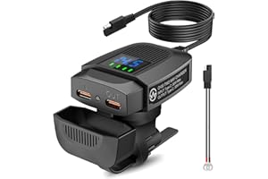 AMPXELL Motorcycle Phone Charger, Battery Charger,Two Way USB Charger,Dual Type-C PD 3.0 Quick Charge with LED Voltmeter, SAE to USB Adapter and Waterproof
