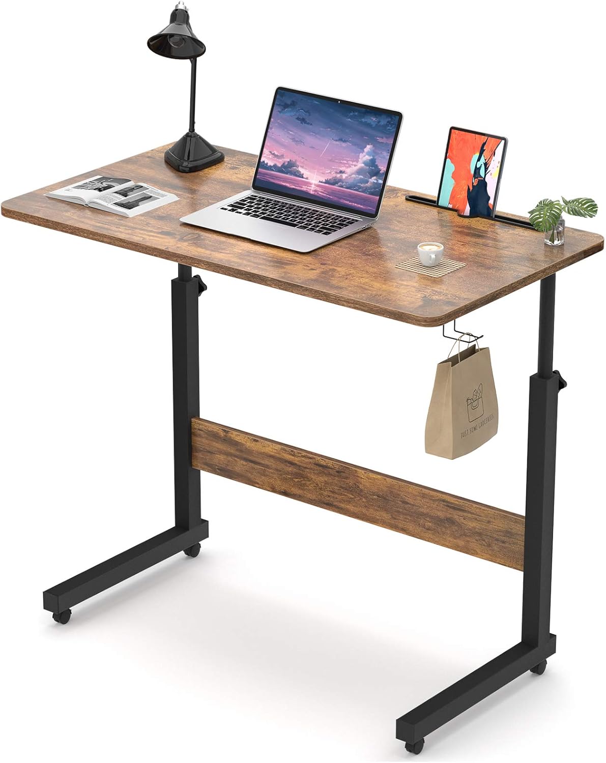 best standing desks on amazon on Amazon Com Armocity Height Adjustable Desk 32 Manual Standing Desk Small Mobile Rolling Computer Desk Portable Laptop Table With Wheels For Home Office Living Room Bedroom Rustic Kitchen Dining