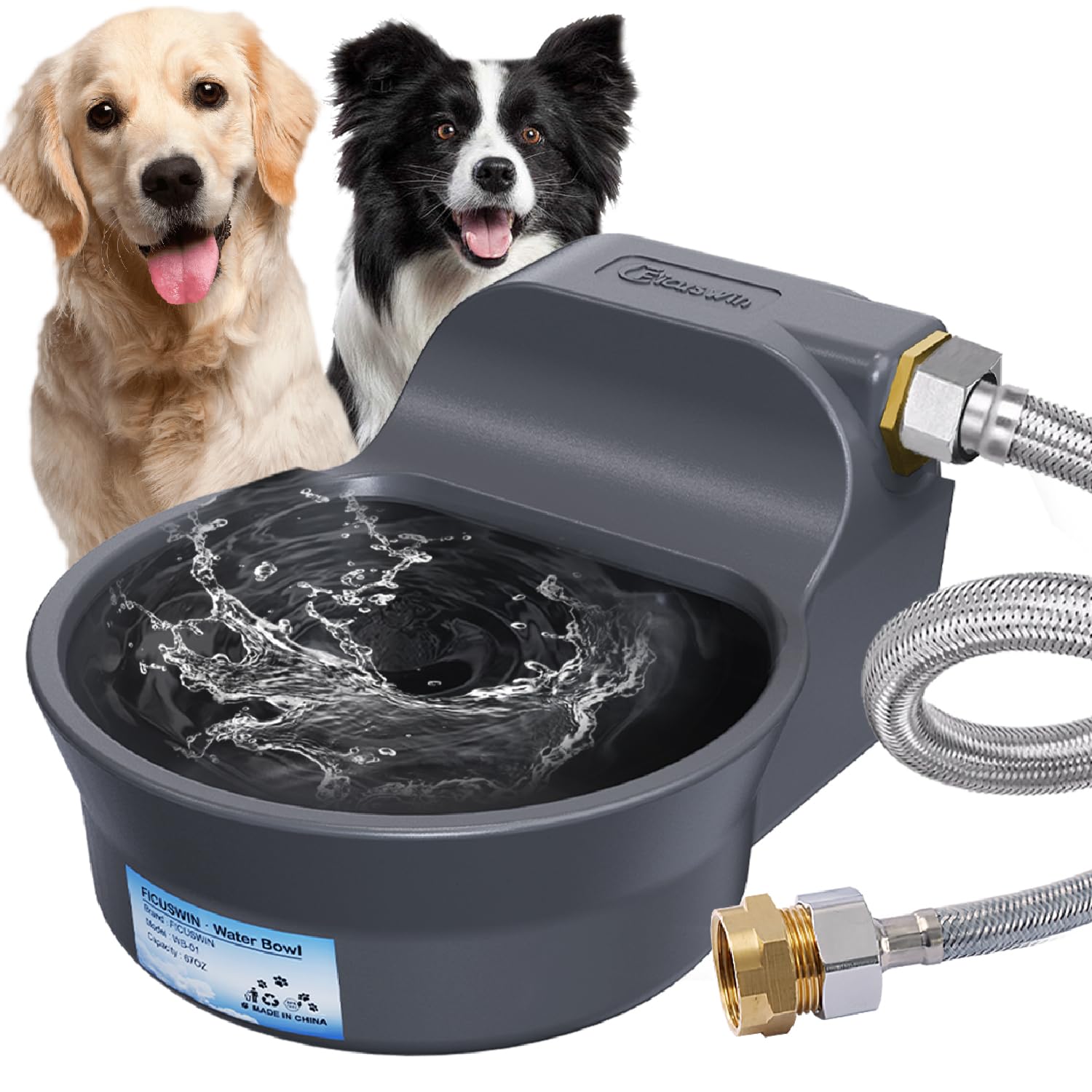 Photo 1 of 67OZ Automatic Dog Water Dispenser Patented Dog Water Bowl Dispenser Fits 3/4'' GHT Faucet Automatic Water Dispenser for Dogs Cats Chicken Waterer Outdoor Waterer Bowl Include 5Ft Water Hose