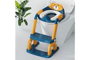 BONBAY Potty Training Seat with Step Stool, Toddler Potty Training Toilet Seat with Non-Slip Step Splash Guard Safety Handles and Waterproof Cushion, 2 In 1 Toddler Potty Seat