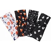 Xinsoloyue 4 Pack Halloween Headbands for Women Boo Turban Hair Accessories | soft fabric, pumpkin bat ghost star moon candy corn print, costume party, trick‑or‑treat, cosplay, gift for women