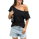 EasyGala Womens Off Shoulder Tops Sexy Short Sleeve Shirts Rolled Sleeve Loose T Shirts Summer Going Out Clothes 2026