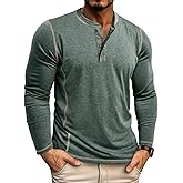 Mens Shirts Long Sleeve Casual Classic Henley Cotton T-Shirts Lightweight Button Tee Shirts
