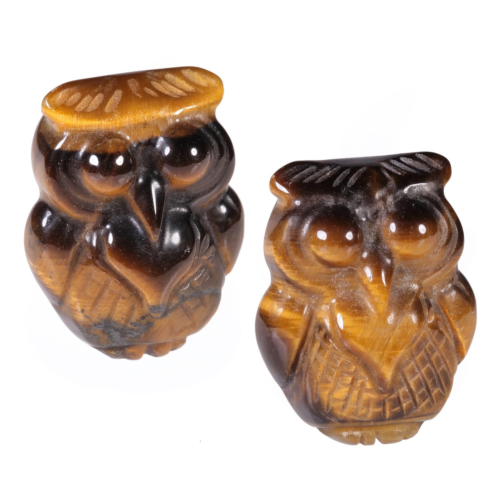 Nupuyai 2pcs Owl Bird Brown Tiger's Eye Mini Crystal Stone Statue Carved Animal Figure, Stones Pocket Figurine Ornament Home Office Decor