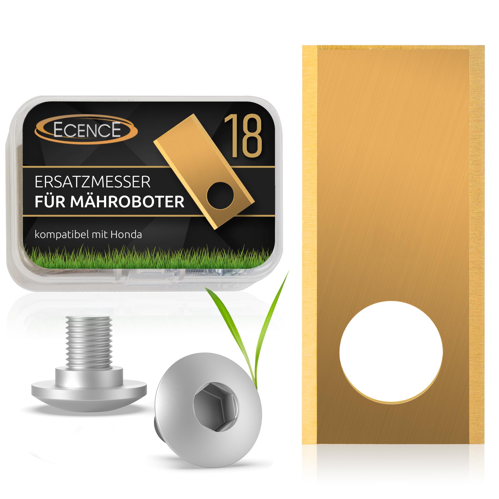 ECENCE 18 Titanium Replacement Blades for Robotic Lawn Mowers - Compatible with Honda Miimo 300 & 500 - Includes Screws