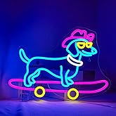 Lucunstar Dachshund Neon Sign Skateboard Dog Neon Light up Sign USB Adjustable Neon Lights Art Wall Decor LED Sign for Bedroom Shop Pet Lovers Gift