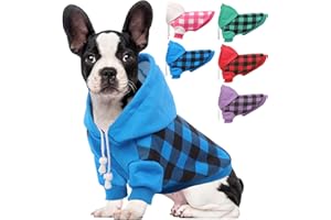 NANAKI Dog Hoodie for Small Medium Dogs Cats, Soft Dog Sweatshirt, Plaid Puppy Pullover Hoodies for Small Dogs Boy Girl, English French Bulldog Hoodie, Warm Fleece Dog Winter Coat Outfit Vest,Blue XXS