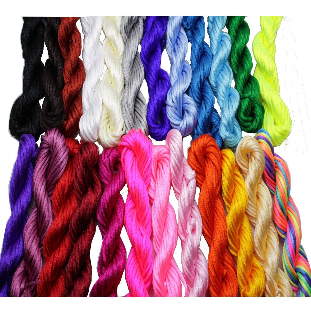Full-Colors 24bundles 240 Yards 2.0mm Satin/Rattail Silk Cord for Necklace Bracelet Beading Cord