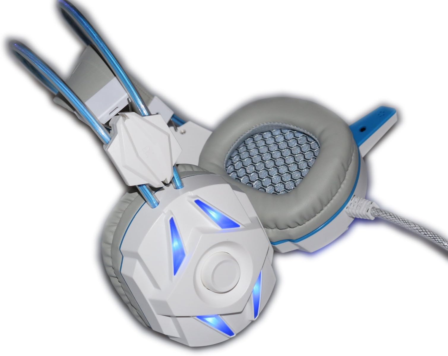 G938V White Blue, 3.5mm + USB LED Lights, Vibrant Headsets, Headphones, Earphones With Noise Cancelling & Volume Control (Doesn't Support PS4/XBOX360)