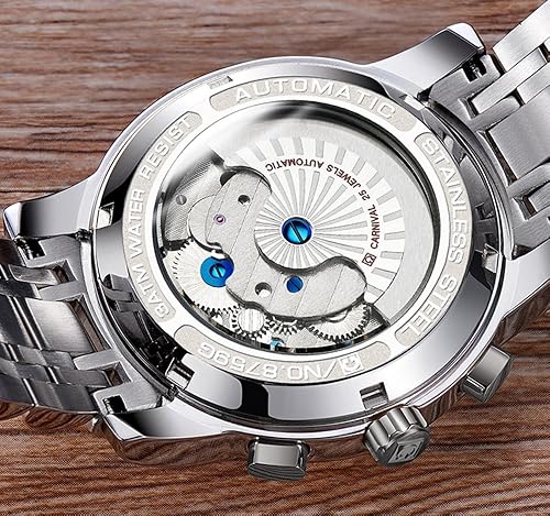 Carnival Luxury Mens tourbillon Automatic Watch Silver Stainless