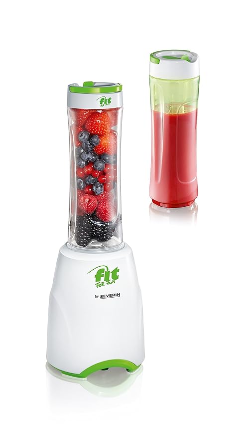SEVERIN Smoothie Mix & Go, 600 ml, ca. 300 W, Inkl. 2 Trinkbehälter mit Deckel, SM 3735, Weiß/Grün