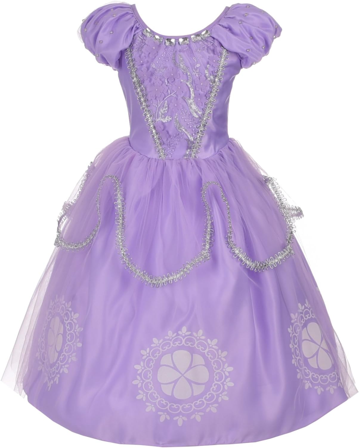 Girls Princess Dress Up Costumes Halloween Fancy Party Dress Silver Trimmed Size 3-12