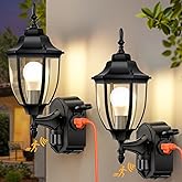 OYKYOHEI 2 Pack Porch Lights with Outlet, Motion Sensor Outdoor Lights, Updated Dusk to Dawn Exterior Lighting Fixtures, Wate