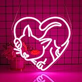 Cat Neon Sign, JGHTURIE Pink Neon Signs for Wall Decor, Cute Animal Light Up Signs Game Party Bar Led Sign for Man Cave Decor, USB Powered