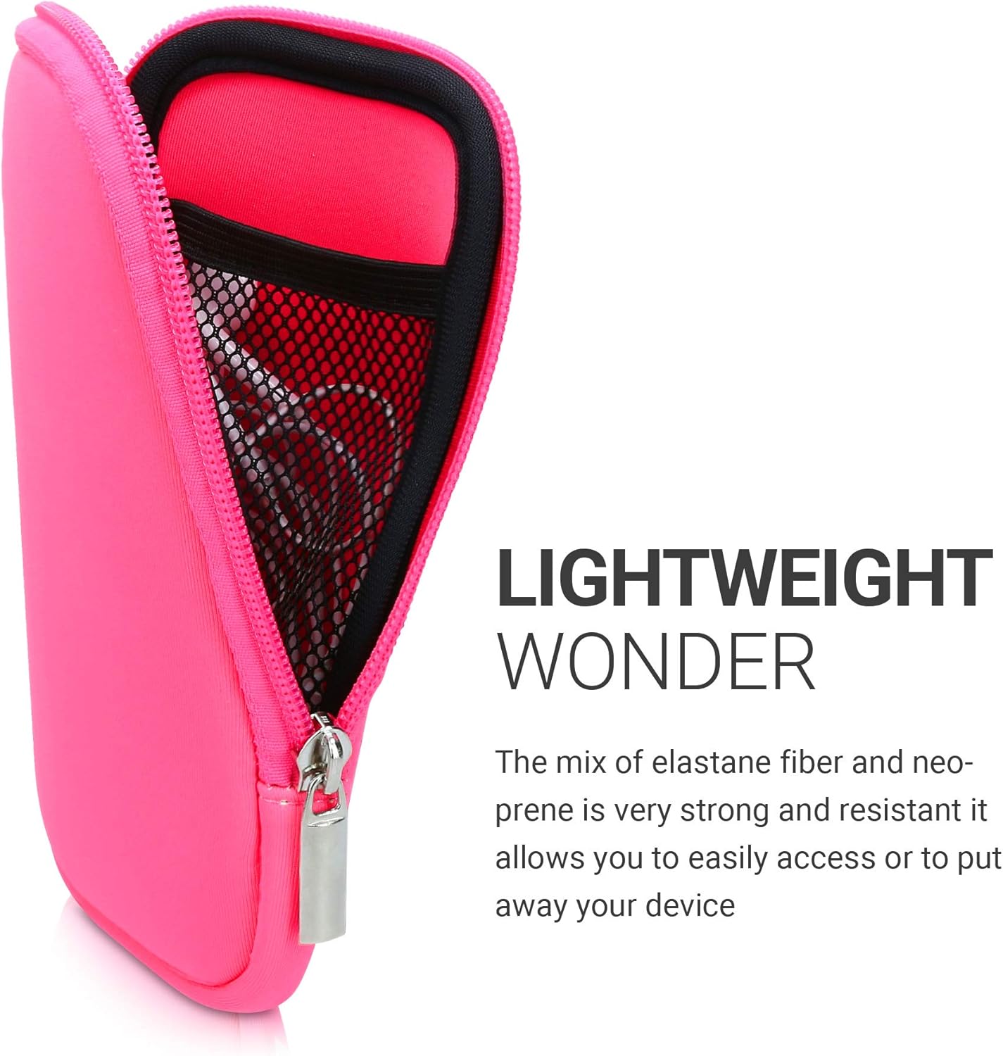 kwmobile Neoprene Phone Pouch Size L - 6.5" - Universal Cell Sleeve Mobile Bag with Zipper, Wrist Strap - Neon Pink - Image 3