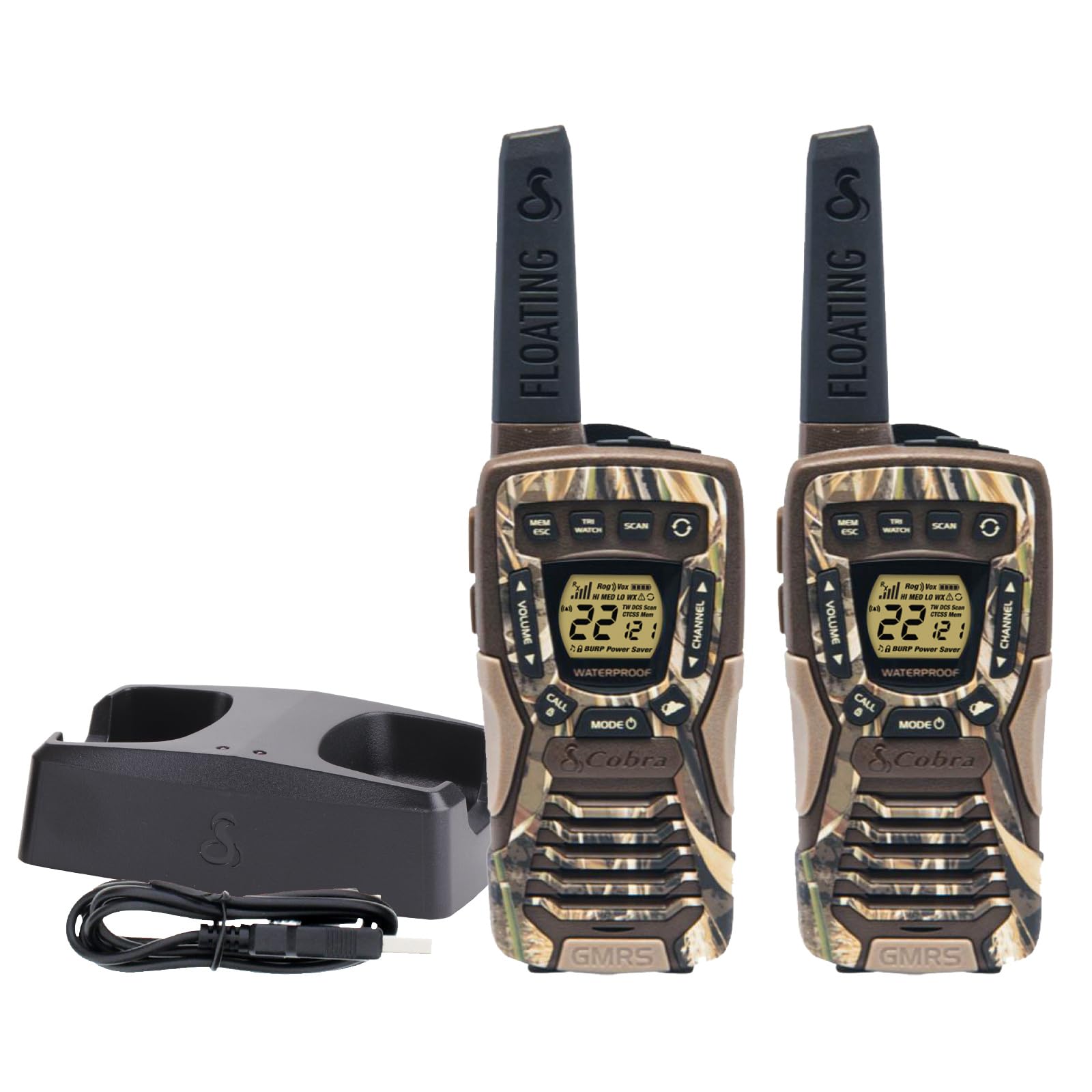 Photo 1 of PRICE DROP, FINAL Sale!!!!!!!!!!!!!!!!!!!!!!! Cobra ACXT1035R FLT CAMO Waterproof Walkie Talkies - Rechargeable, Floats, 22 Channels, Long Range 37-Mile Two-Way Radio Set (2-Pack) only one works!!!