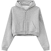 Kissonic Women's Cropped Zip Up Hoodie Fleece Lined Drawstring Crop Tops Sweatshirt Jacket with Pockets