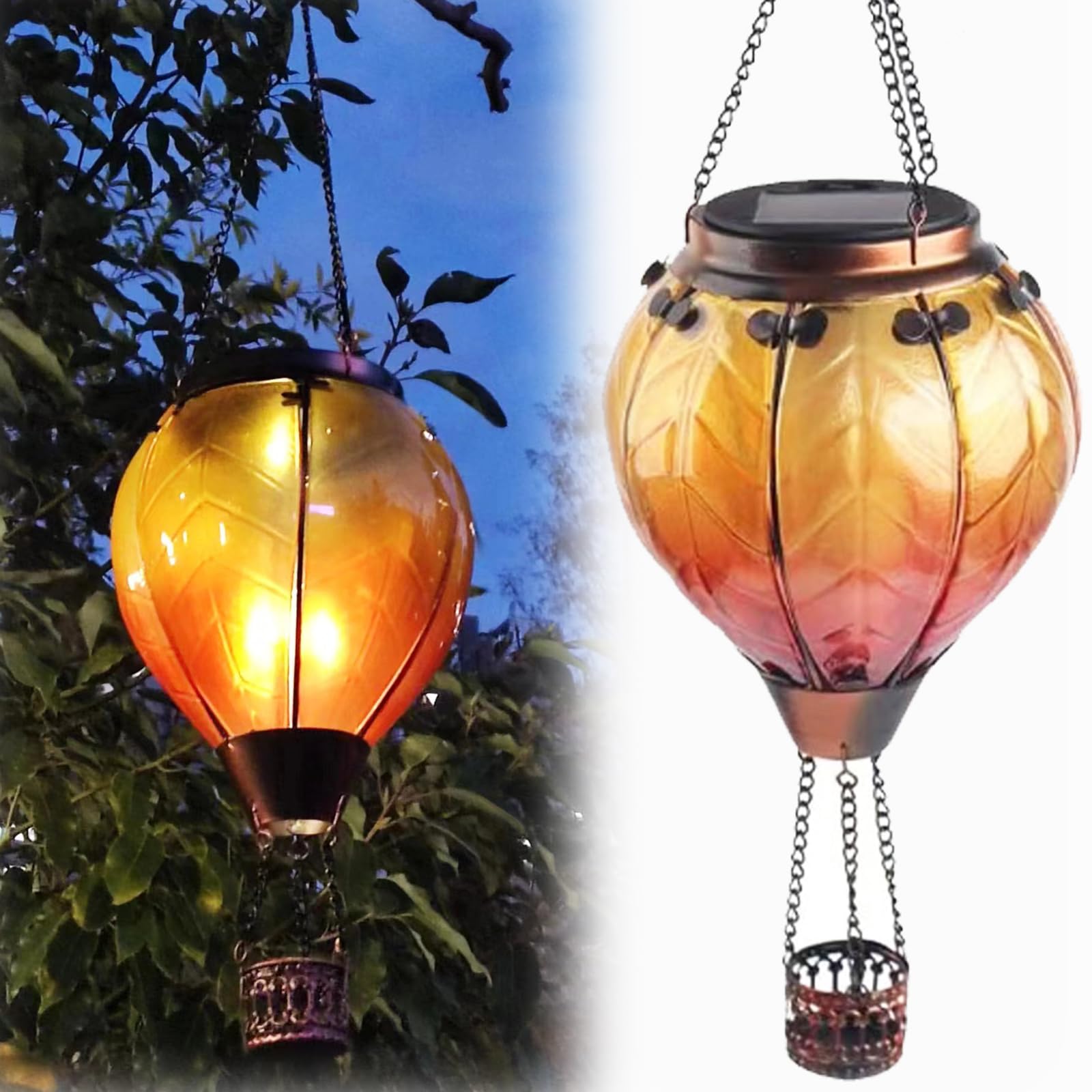 Neioaas Hot Air Balloon Solar Lantern - Twinkling Flame Hanging Solar Lantern, Outdoor Waterproof Light Decoration for Patio Garden Yard Party Decoration(Yellow)