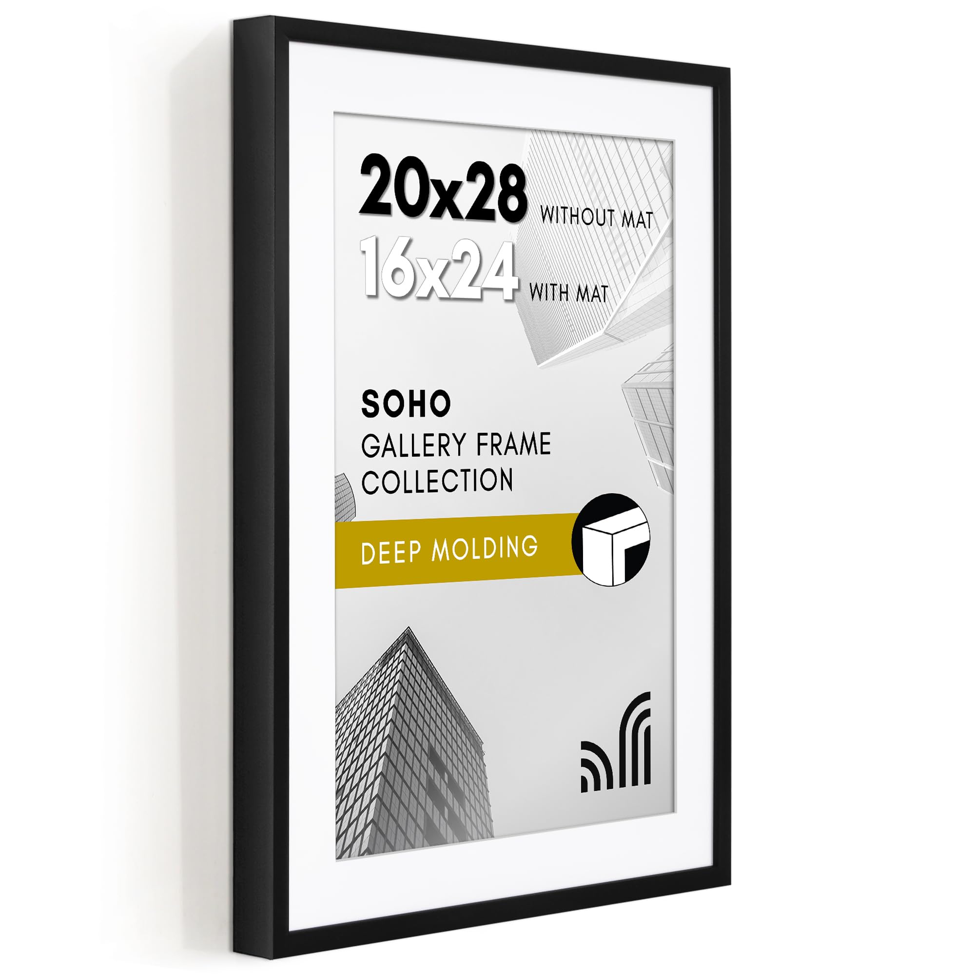 Photo 1 of ** SOLD AS IS, NO REFUND/RETURN* SEE COMMENTS!
Americanflat 20x28 Picture Frame with Polished Plexiglass - Use as 16x24 Frame with Mat or Display 20x28 Photo Without Mat - Soho Collection - Deep Molding Picture Frames for Wall Display - Black