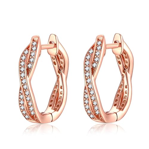 Presentski Zirkonia 925 Sterling Silber Rose Gold Hochzeit Ohrringe Creolen für Ewigkeit Frauen Damen Mädchen
