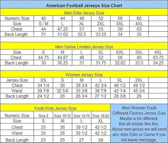 nfl elite jersey size chart