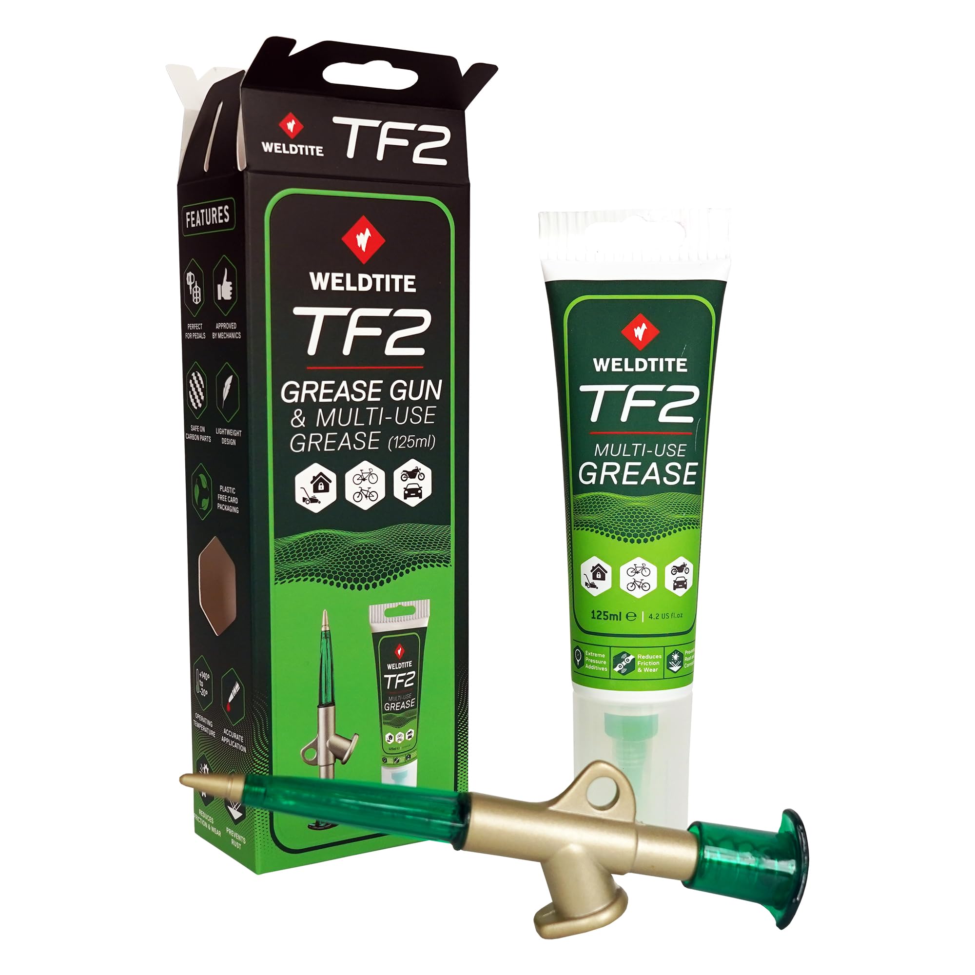 WELDTITE All Purpose Bike Grease (125 ml) & Applicator Thread Spec 9/16 UNF 18 t.p.i. Set for Headsets, Bottom Brackets, Hubs, Pedals, & Suspension Systems