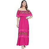 Mexican Dress for Women Floral Embroidered Off Shoulder Long Maxi Dress Summer Casual