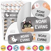 Personalized Name Labels for Kids, 80-148 Pack Waterproof Custom Daycare Name Stickers for Clothing Tags, Lunch Boxes and School Supplies, Made in USA by MSC - Cats
