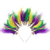 DTOFOOT Mardi for Gras Headband, Mardi for Gras Hair Accessories Purple Gold Green Feather Headband for Women Fleur De Lis Headpiece for Masquerade Festival Carnival Costume Party