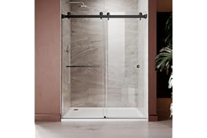 UNIKOO 61"- 65" W×76 H Frameless Stainless Steel Bypass Shower Door in Matte Black with 3/8" (10mm) Certified Tempered Clear Glass. The Royal Series UKD01-6576-MBL