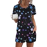 Ekouaer Women's Pajama Sets Short Sleeve Pjs 2 Piece Top and Shorts Sleepwear Comfy Soft Lounge Sets with Pockets