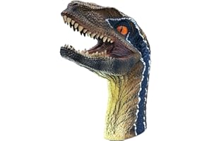 Gemini&Genius Velociraptor Dinosaur Hand Puppets Large Soft Rubber Realistic Dinosaur Action Figure Funny & Scared Dino Head Hand Puppets Home, Stage and Class Role Play Toy for Kids