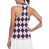 Soneven Women's Sleeveless Golf Shirts Printed Moisture Wicking V Neck Golf Polo Shirts Racerback Golf Tank Tops