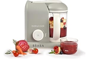 BÉABA BEABA Babycook Solo 4 in 1 Baby Food Maker, Baby Food Processor, Steam Cook + Blend, Lrg Capacity 4.5 Cups 27 Servings in 20 Mins, Cook Healthy Baby Food at Home, Dishwasher Safe, Cloud