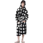 IHU Boys Fleece Robe, Kids Hooded Soft Fuzzy Robes Bathrobe Toddler Flannel Pajamas Sleepwear Spa Plush Robe for Boys Girls