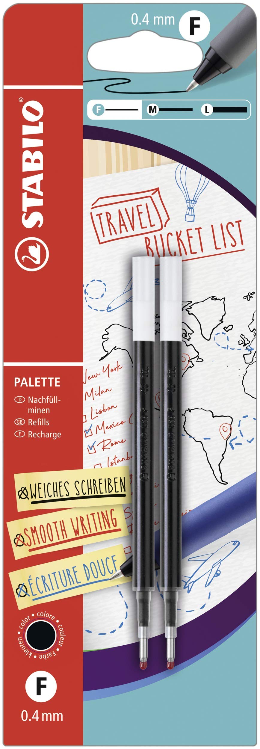STABILO PALETTE - Retractable Gel Pen Refill - Pack of 2 - Black