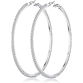 Senteria 925 Sterling Silver Hoop Earrings Rhinestone Hoops Earrings Big Large Hoops Earrings for Women 30/40/50/60mm Sparkly Cubic Zirconia Hoop Earring