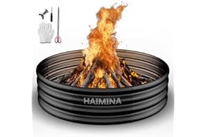 HAIMINA 36 Inch Fire Pit Ring, Large Fire Pit for Outside Wood Burning, Fire Pits & Outdoor Fireplaces with High-Temperature Coating for Backyard, Bonfire, Camping, Beach (3x3 FT)