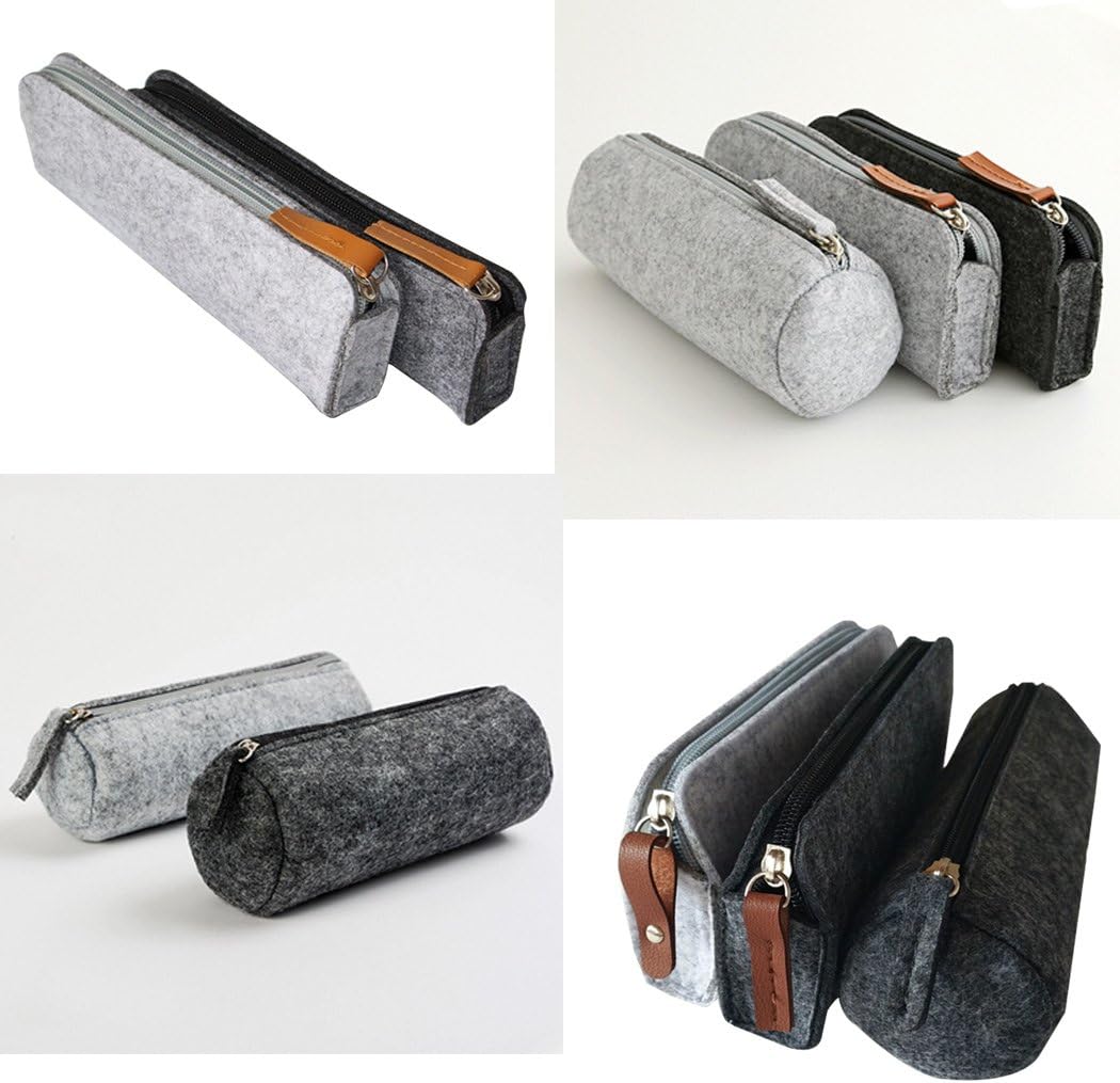 SIPLIV Classic Felt Bag Pen/Pencil/Stationery Pouch Cosmetic Case, Round Style Black and Gray, Set of 2, 2 Round - Image 5