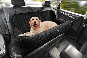 MELAFA365 Dog Car Seat for Large Dog Car Bed Under 100LBS, Pet Booster Back Seat Removable Washable with Safety Tethers/Storage Pocket（Black）