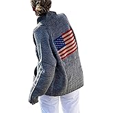 Sorlife Women Y2k American Flag Pattern Sweater Solid Color Fourth of July Cardigan Patriotic Knic USA Button Front Top